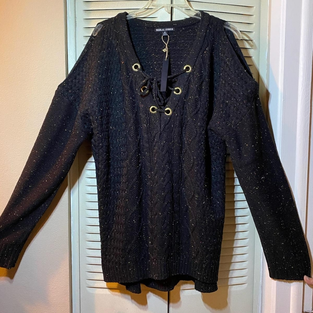 Moral Fiber cold shoulder sweater